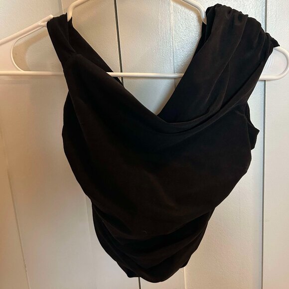 Zara Black Ruched Asymmetric Top (Small) - Picture 2 of 3